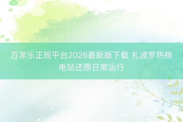百家乐正规平台2026最新版下载 扎波罗热核电站还原日常运行