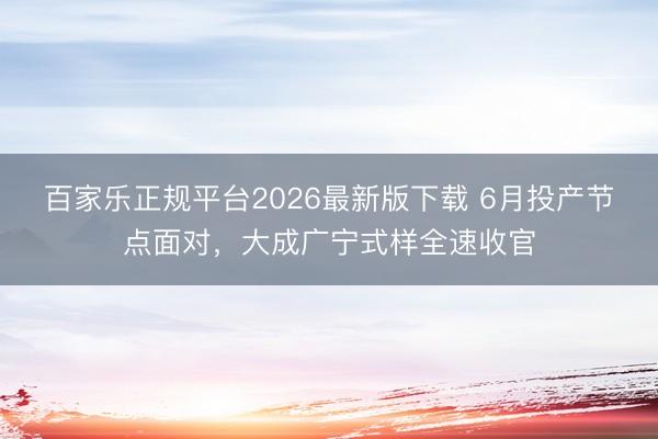 百家乐正规平台2026最新版下载 6月投产节点面对，大成广宁式样全速收官
