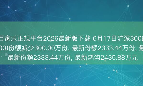 百家乐正规平台2026最新版下载 6月17日沪深300ESGETF招商(561900)份额减少300.00万份, 最新份额2333.44万份, 最新鸿沟2435.88万元